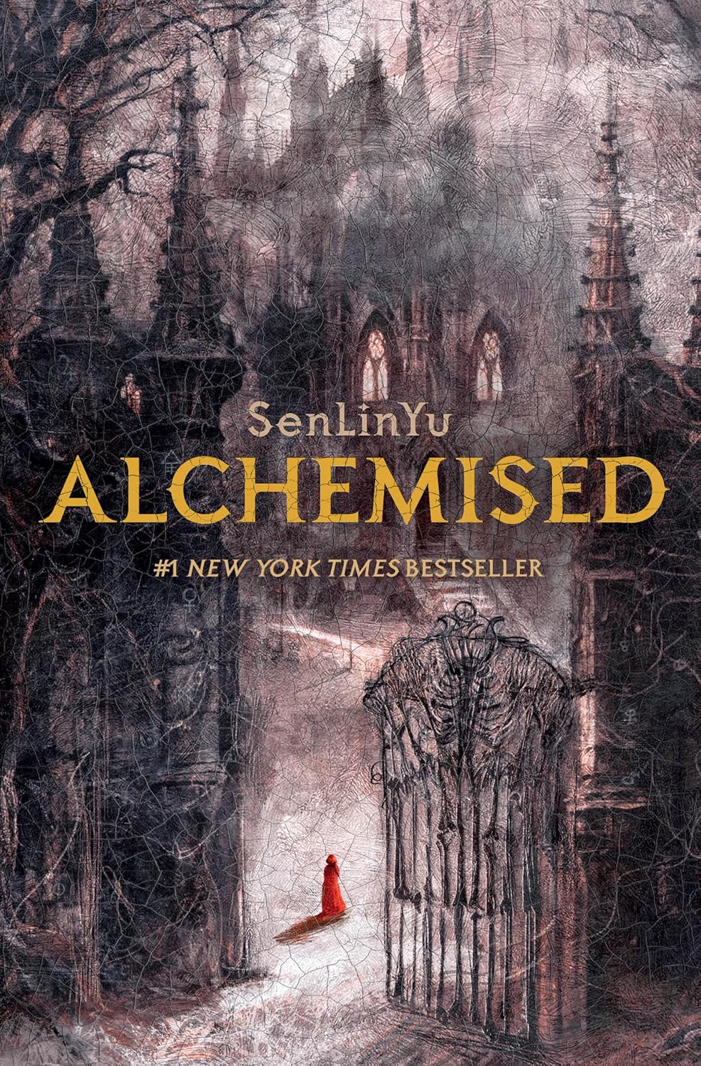 Book cover of 'Alchemised' by SenLinYu with gothic architecture and a person in a red coat.