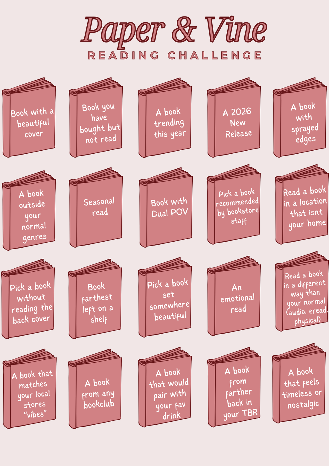 decorative and printable reading challenge page. all the info in this image is below.