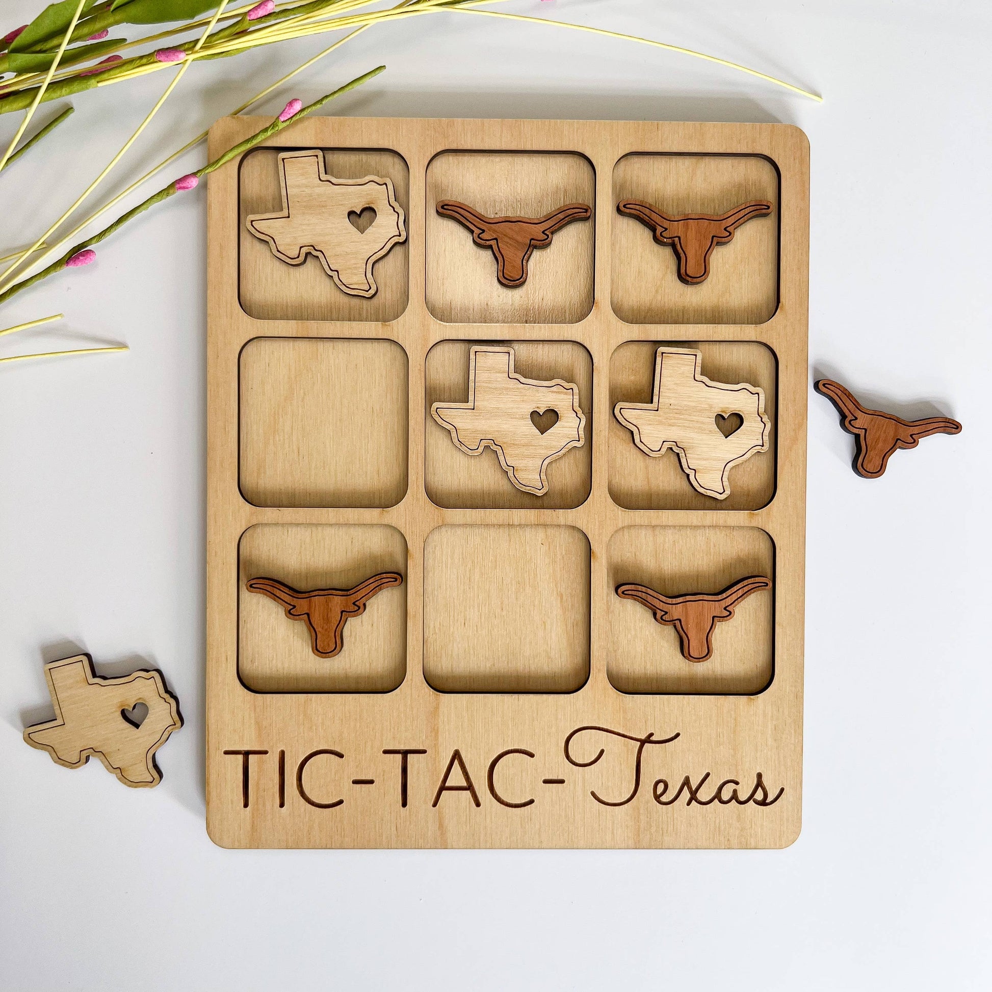 Texas State Gift Tic-Tac-Toe TX Game with Customizable Cowboy Boots, unique wooden board game for Texas-themed gifts