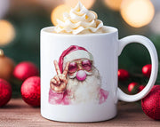 Santa Clause Peace Bubble Gum Mug, vibrant pink ceramic, holiday-themed, gift idea, 12oz capacity