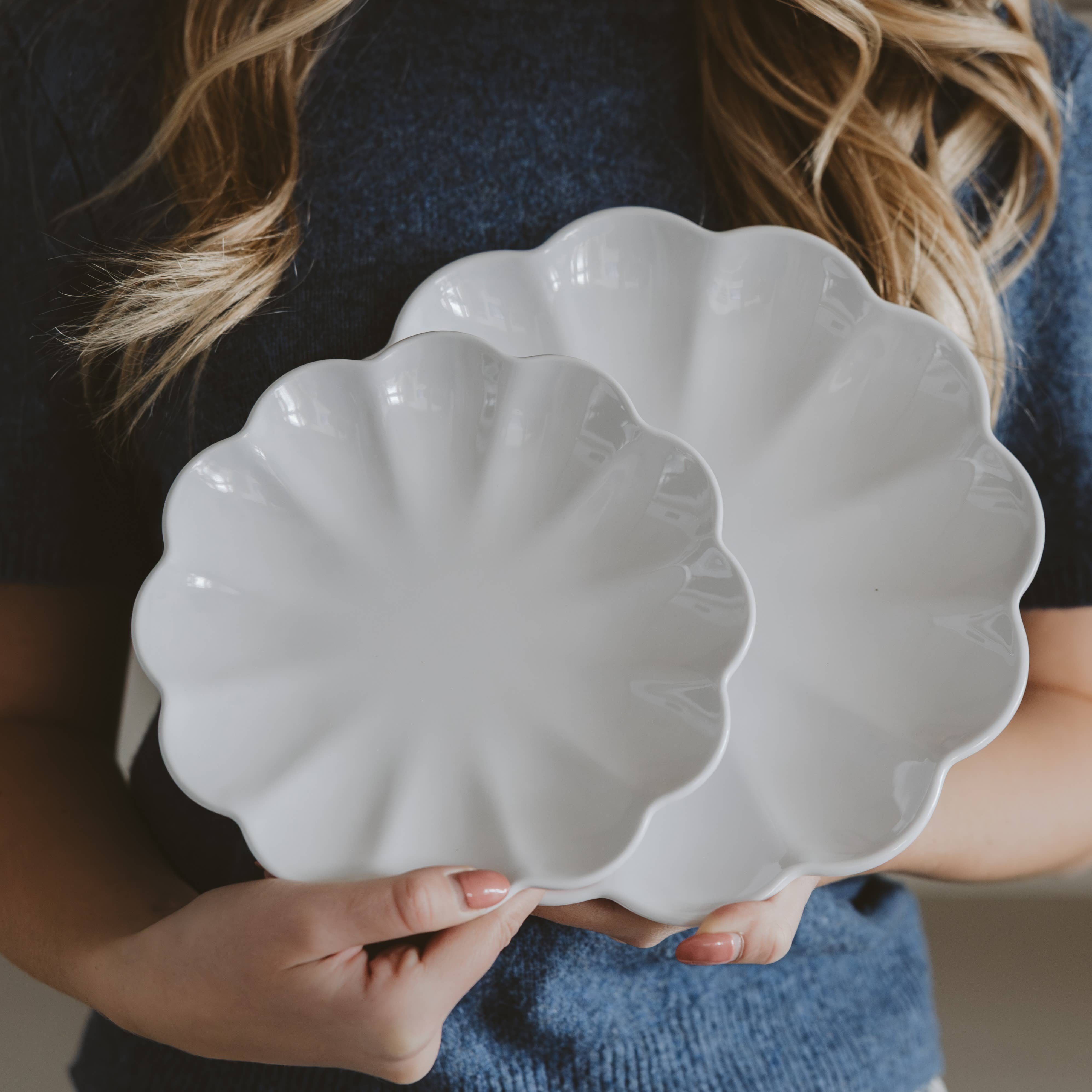 White Scalloped Serving Tray - Paper & Vine Book Bar