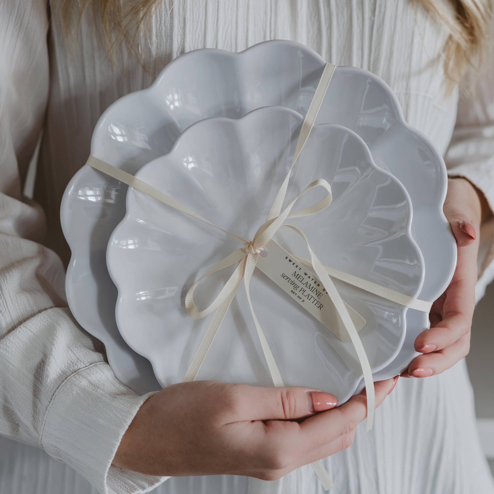 White Scalloped Serving Tray - Paper & Vine Book Bar