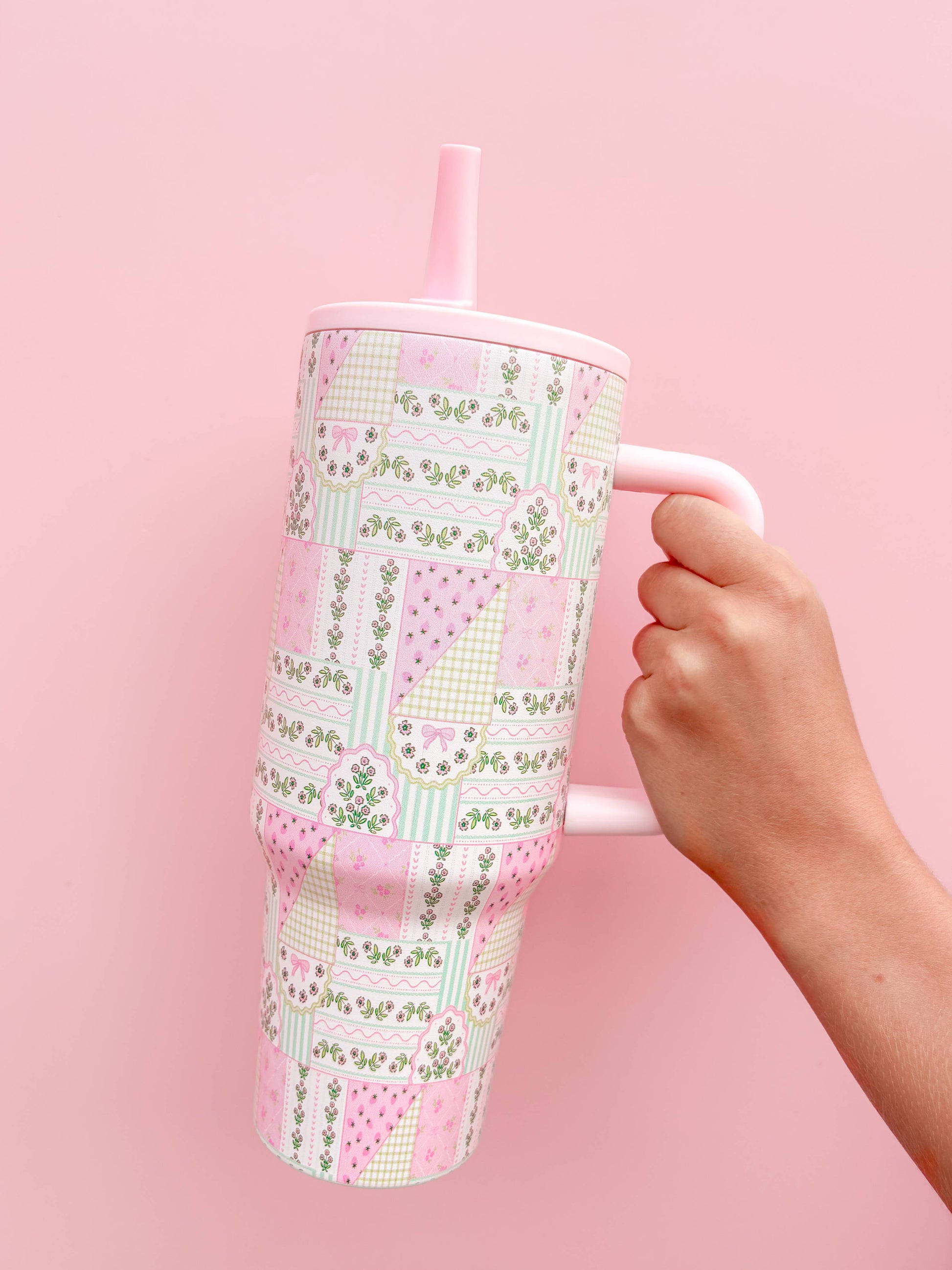Buy Floral Patchwork 40oz Tumbler with Spill Proof Lid and Flip Straw, colorful, durable stainless steel for on-the-go hyd...
