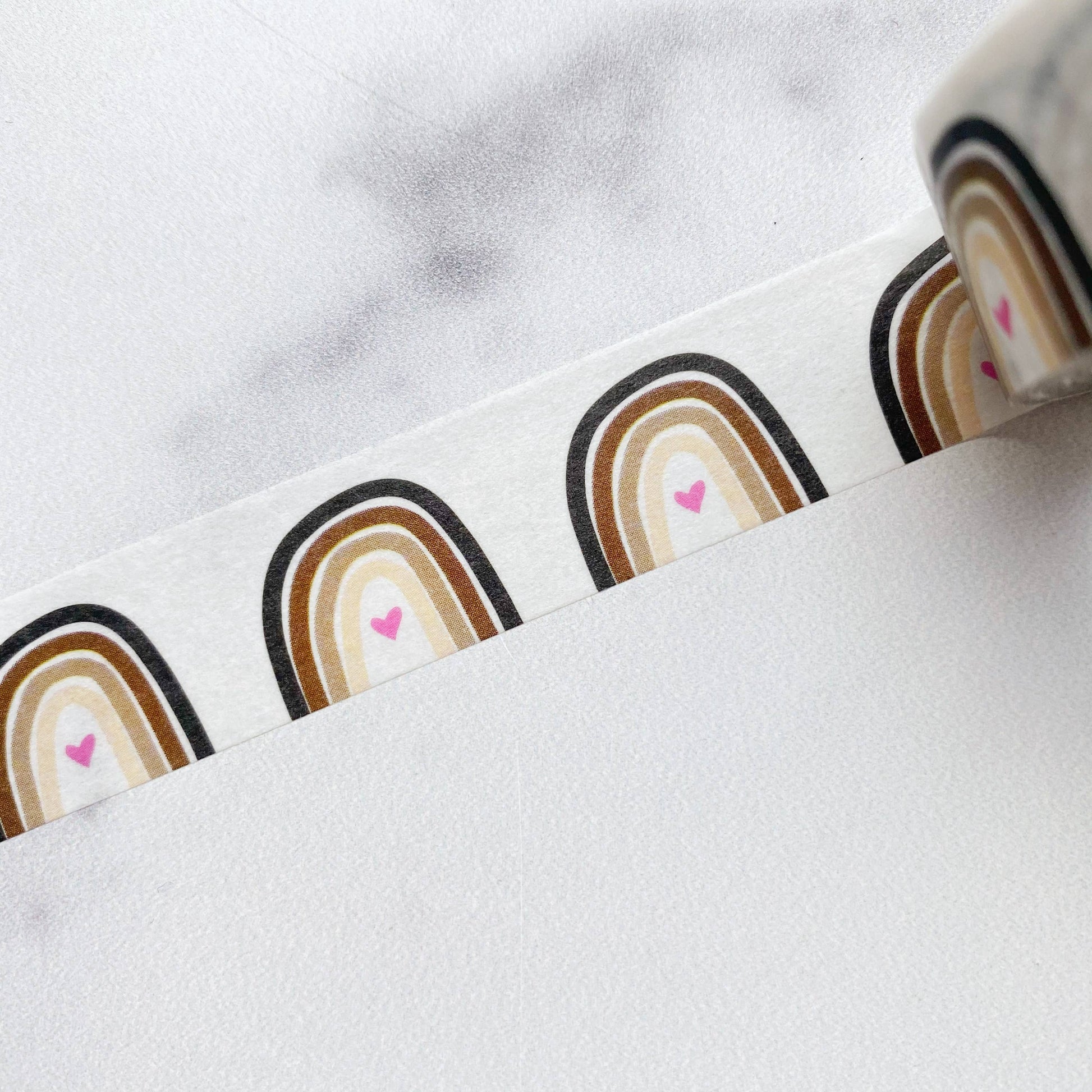 Skin Rainbow Washi Tape, 15mm x 10m roll with skin-tone rainbow pattern for crafts and journaling.