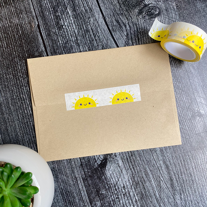 Cute Happy Sunshine Washi Tape 20mm x 10m, bright sunny pattern, perfect stocking stuffer gift idea