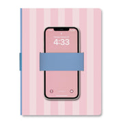 Spiral-bound Pink Stripes Casey Notebook with Phone Loop, A5 size, durable hardcover, ideal for students and professionals
