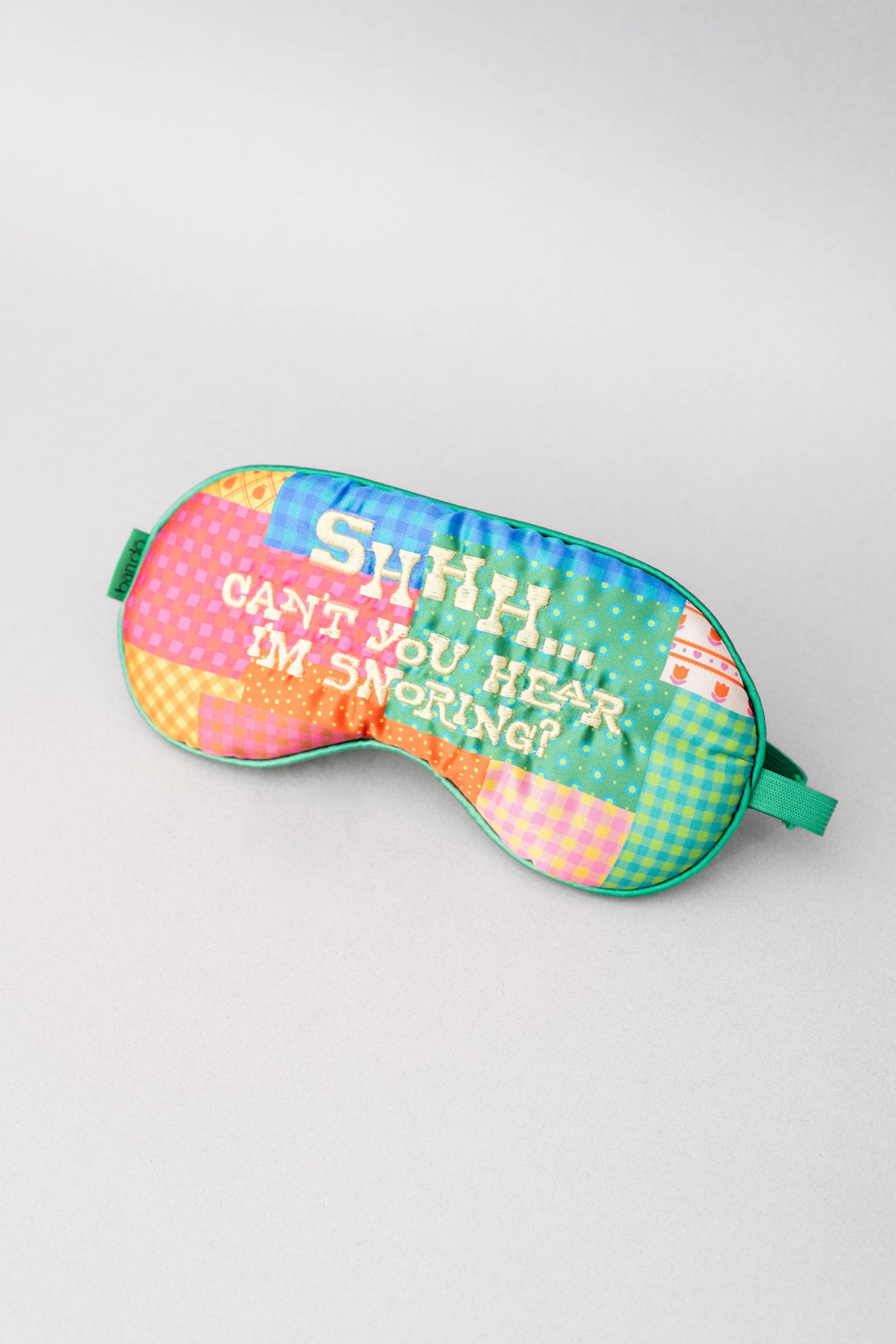 Getaway Eye Mask, Patchwork - soft, colorful patchwork sleep mask with adjustable strap for comfort.