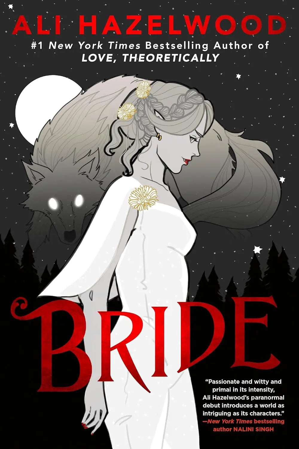 Bride in a white wedding gown with lace bodice, long flowing train, and delicate veil.