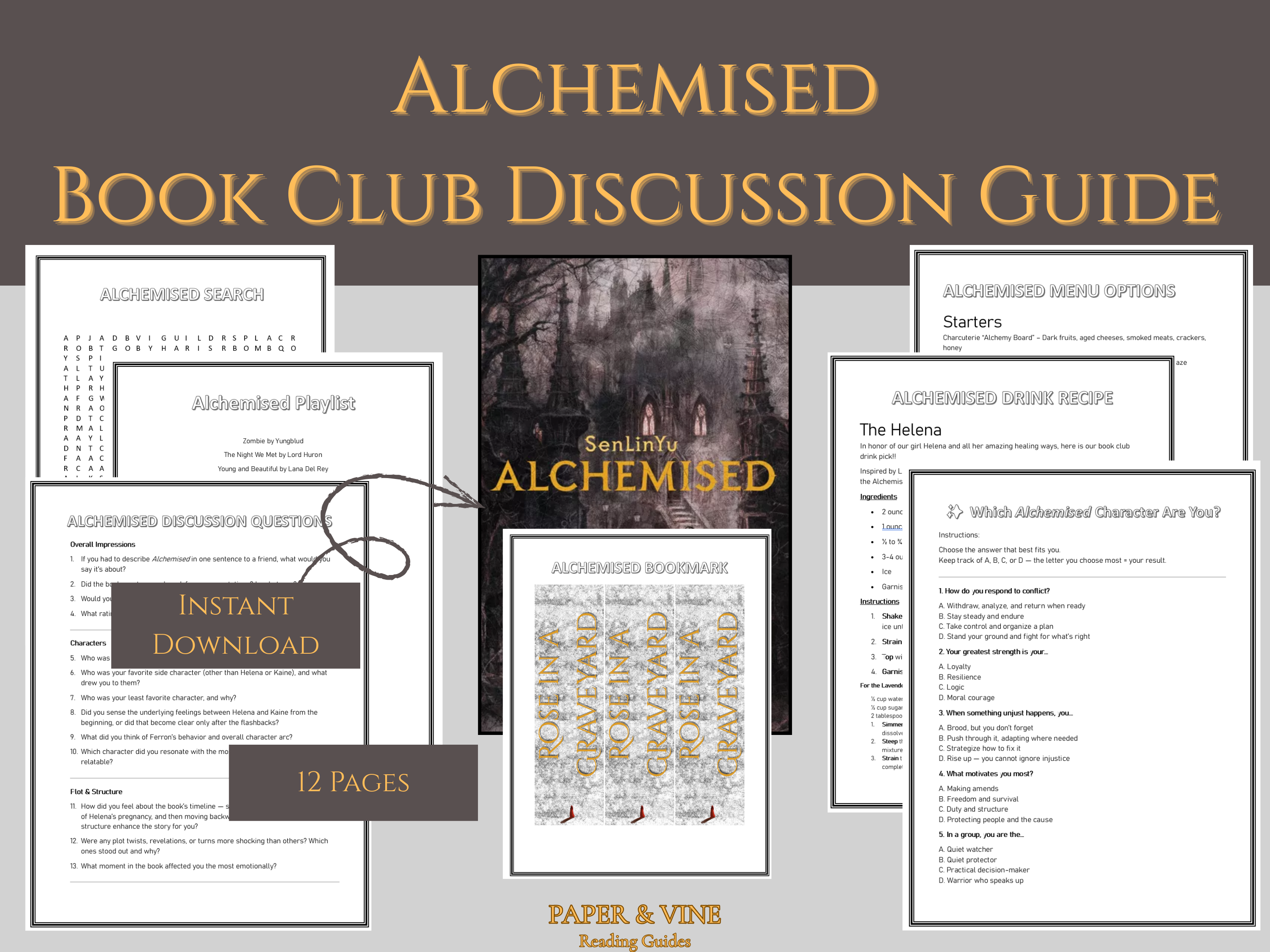 Downloadable Alchemised: Book Club Guide Printables for engaging discussion, colorful PDF format