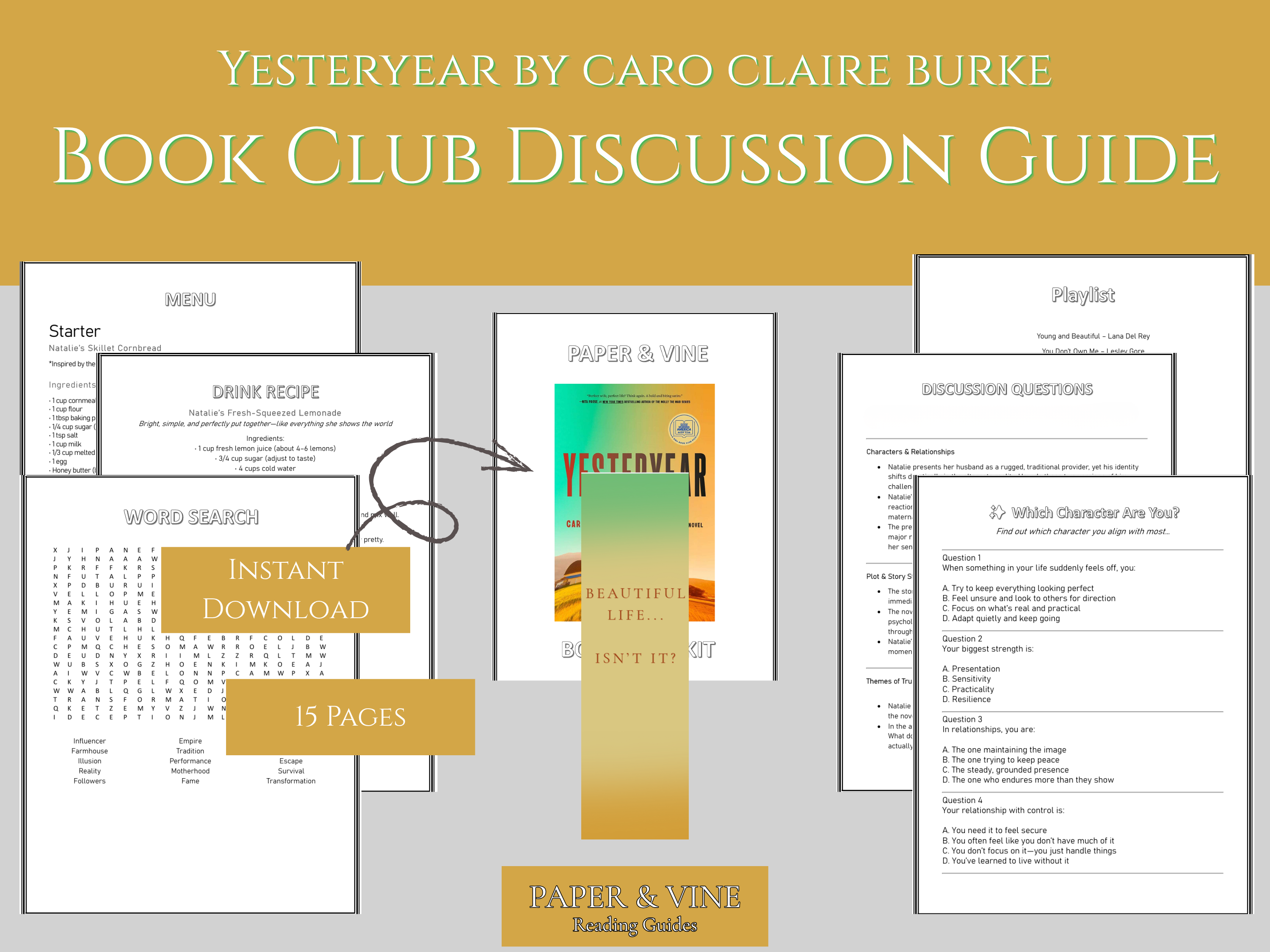 Yesteryear : Book Club Guide Printable - Caro Claire Burke