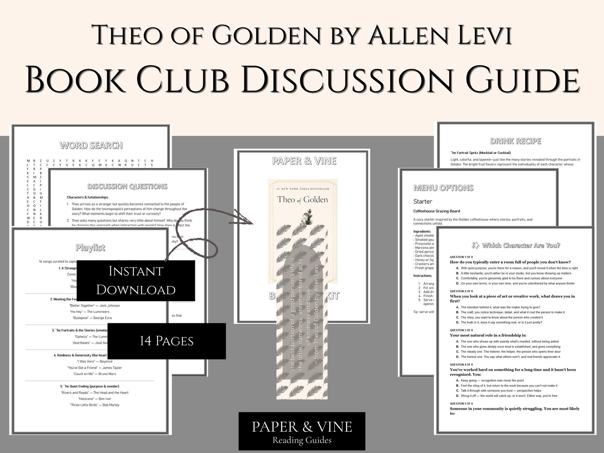 Theo of Golden: Book Club Guide Printables- Allen Levi - Paper & Vine Book Bar