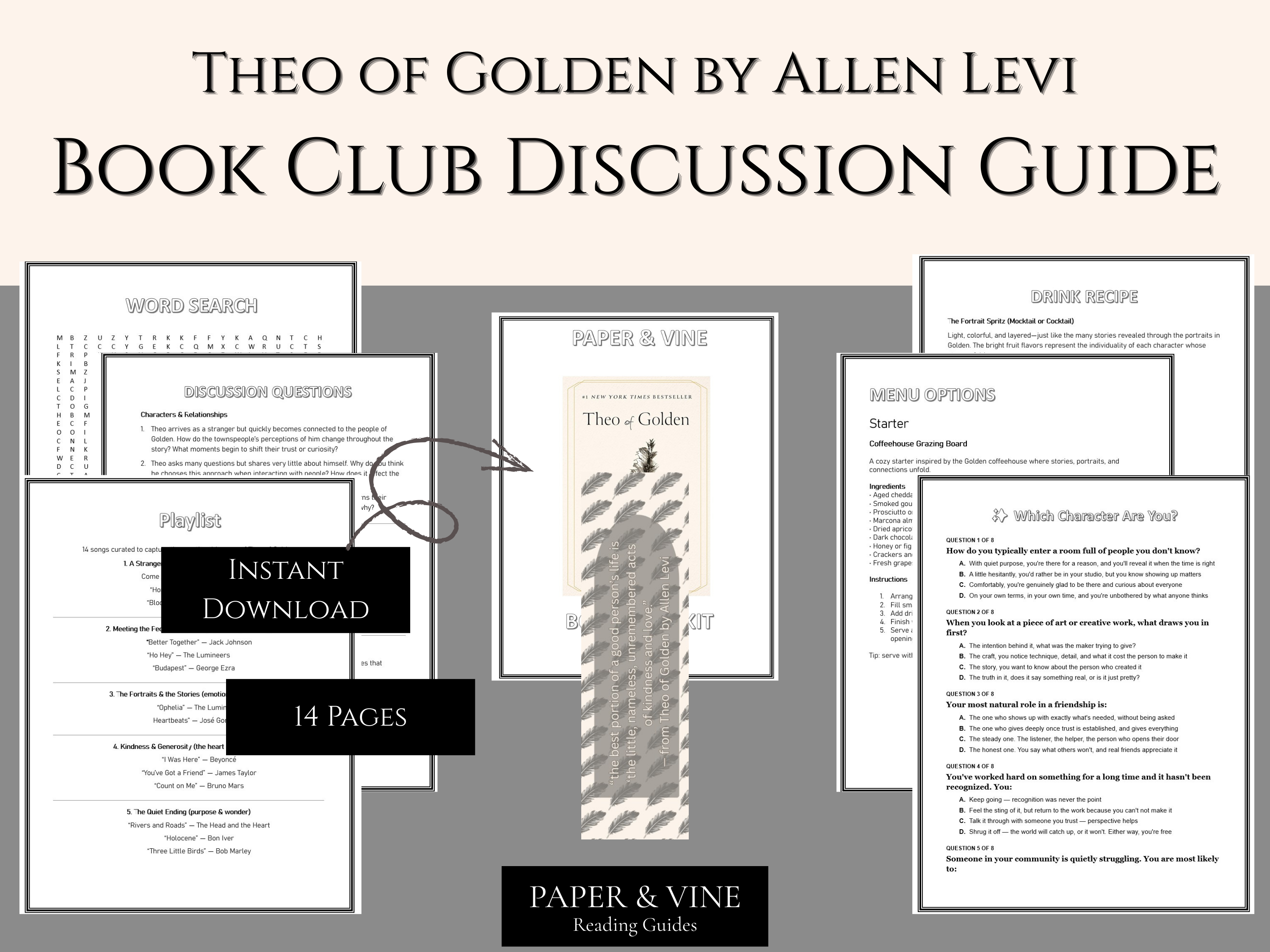 Theo of Golden: Book Club Guide Printables- Allen Levi - Paper & Vine Book Bar