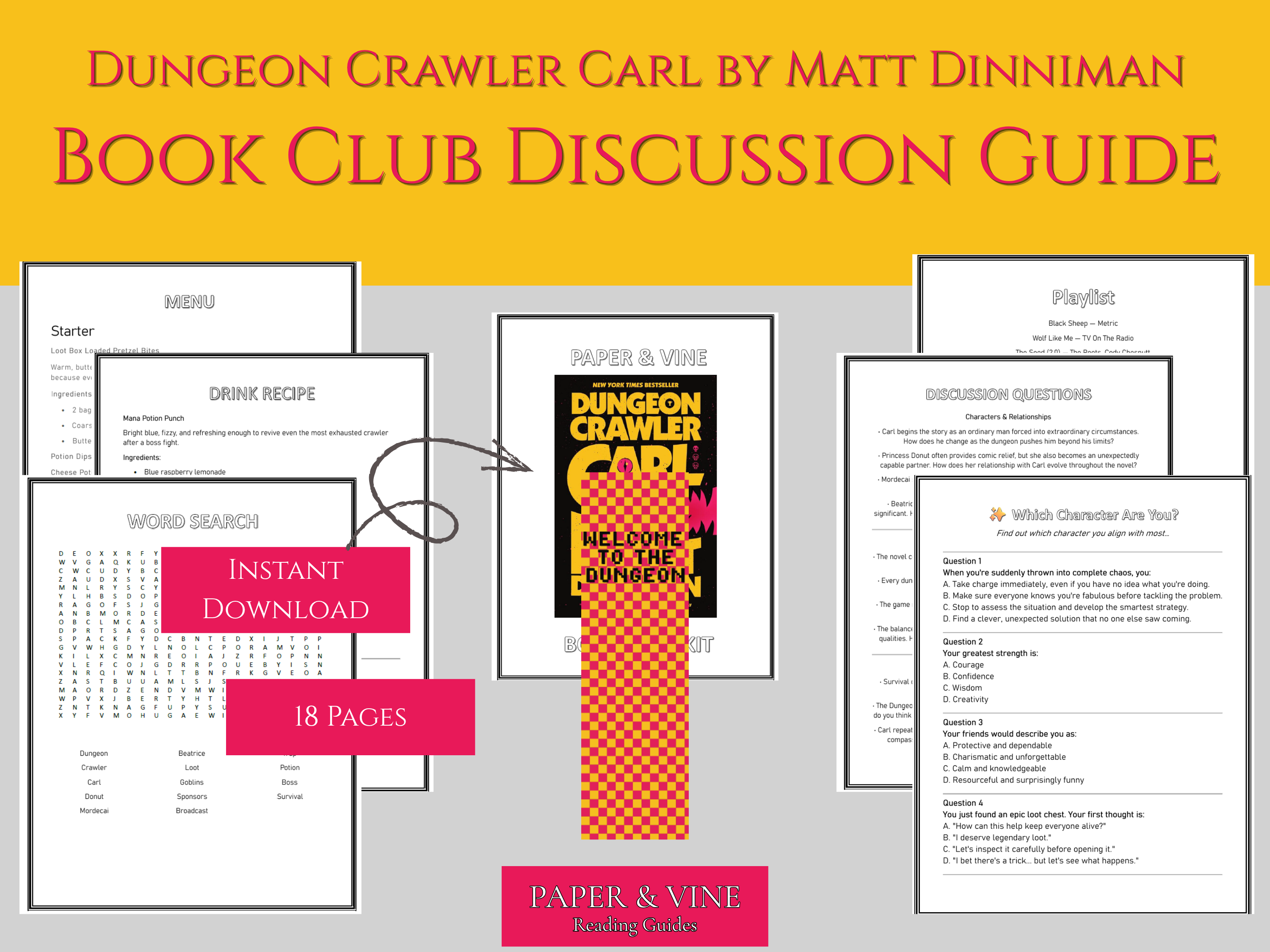 Dungeon Crawler Carl: Book Club Guide Printables- Matt Dinniman