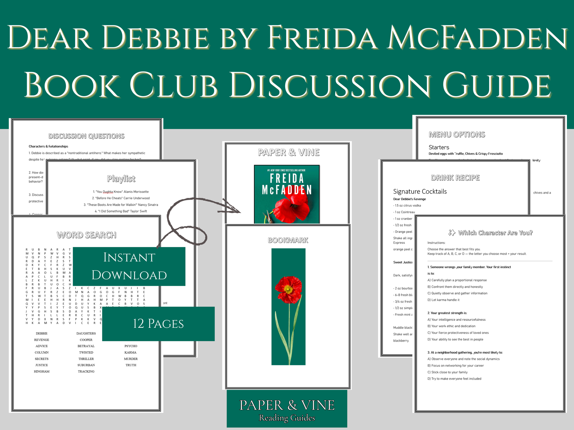 Dear Debbie - Book Club Guide Printables: Freida McFadden - Paper & Vine Book Bar