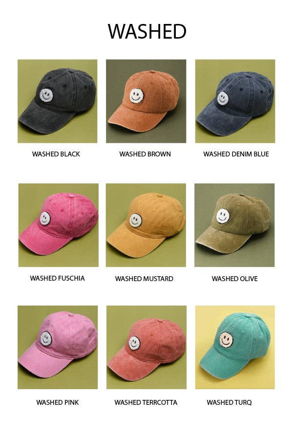 WASHED SHERPA HAPPY FACE BASEBALL CAP 40HW703: WASHED TURQ