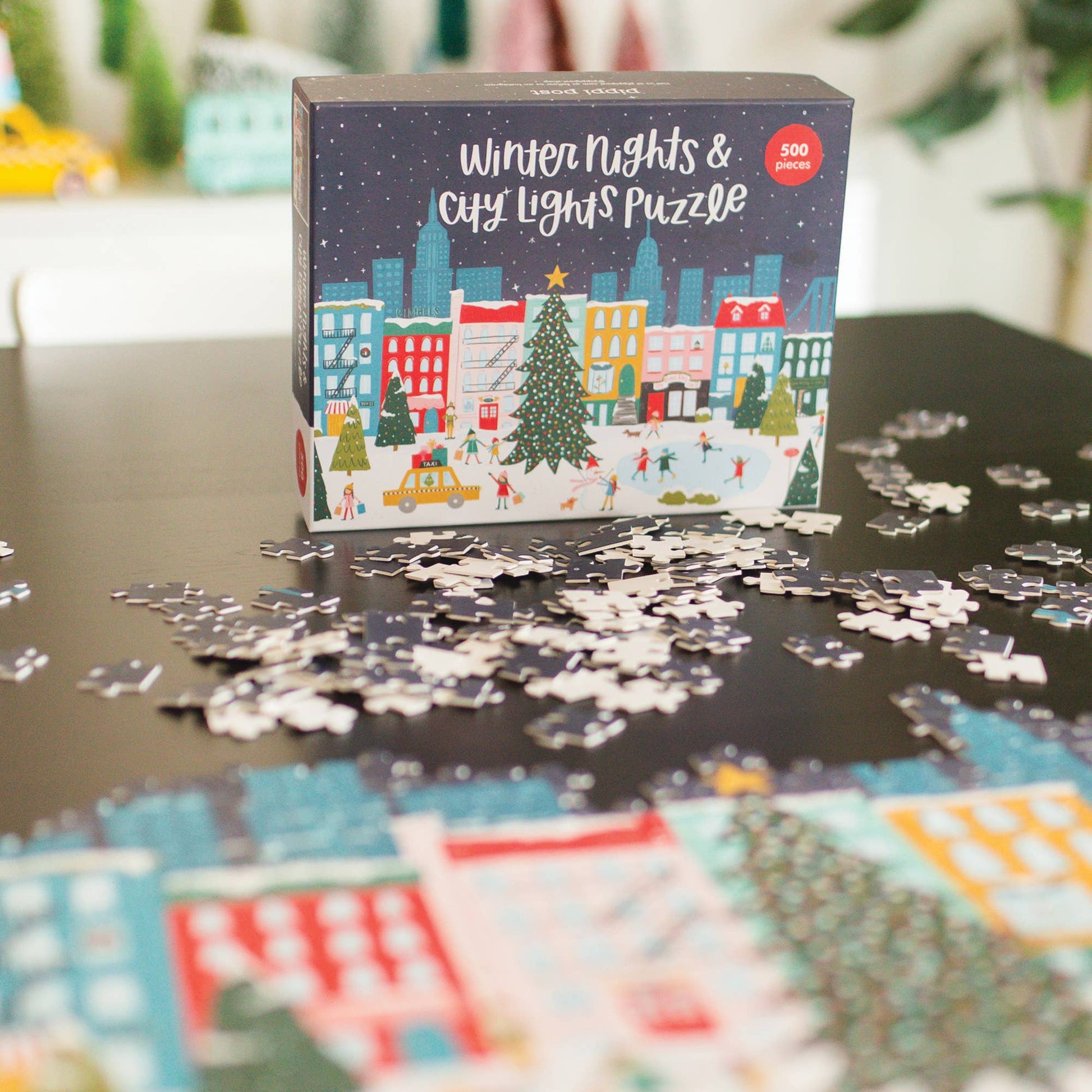 500 Piece Jigsaw Puzzle Winter Nights & City Lights, vibrant cityscape, challenging family activity