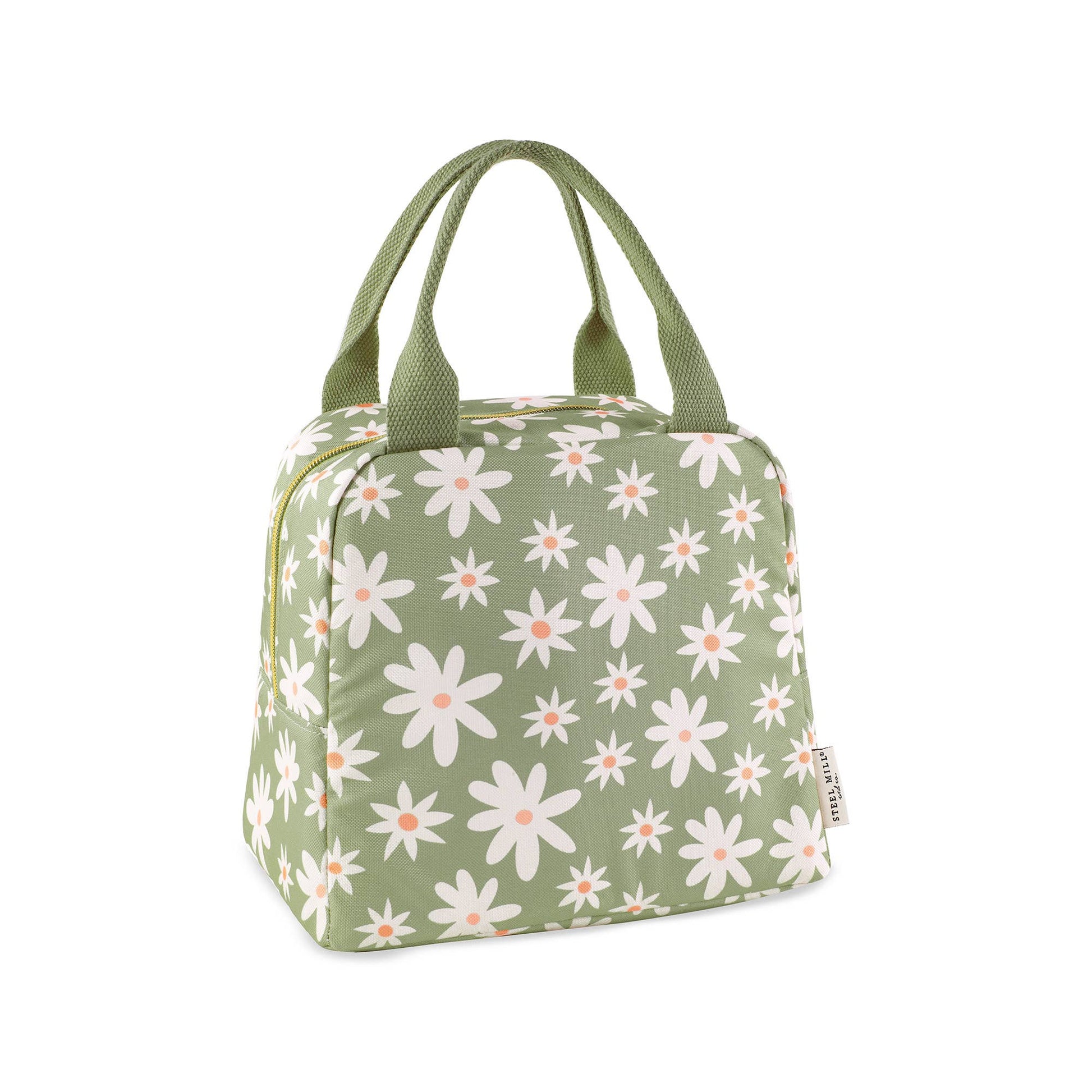 Buy Small Lunch Tote Daisy Floral Green with insulated fabric, compact size for work or school