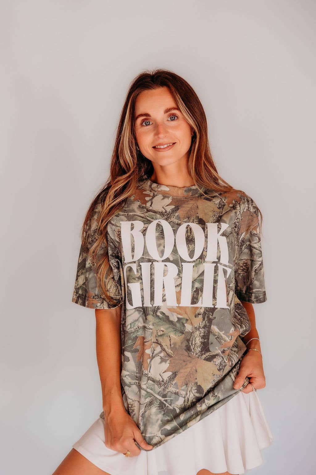 Book Girlie Vintage Camo Women's Graphic T-shirt - Paper & Vine Book Bar
