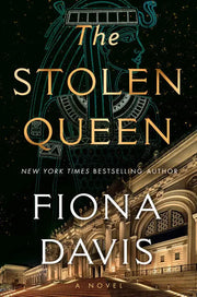 The Stolen Queen fantasy novel cover featuring a regal queen silhouette, crown, and moody throne room backdrop.