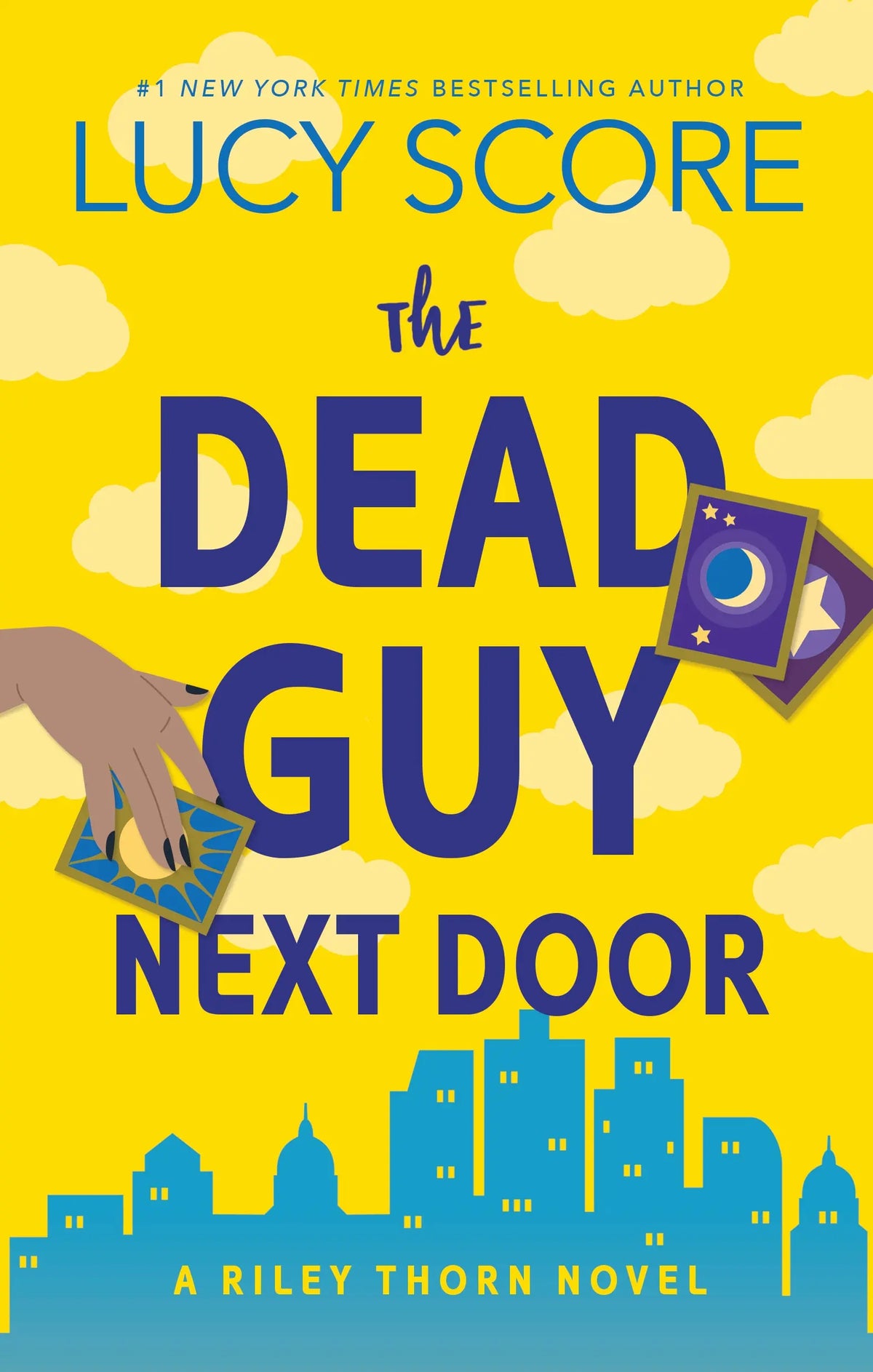 The Dead Guy Next Door book cover featuring moody suburban scene and bold title - thriller mystery novel