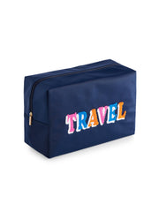 "TRAVEL" OVERSIZED ZIP POUCH, NAVY