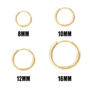 18K Gold PVD Stainless Steel Classic Hoop Huggie Earrings: Gold / 8mm