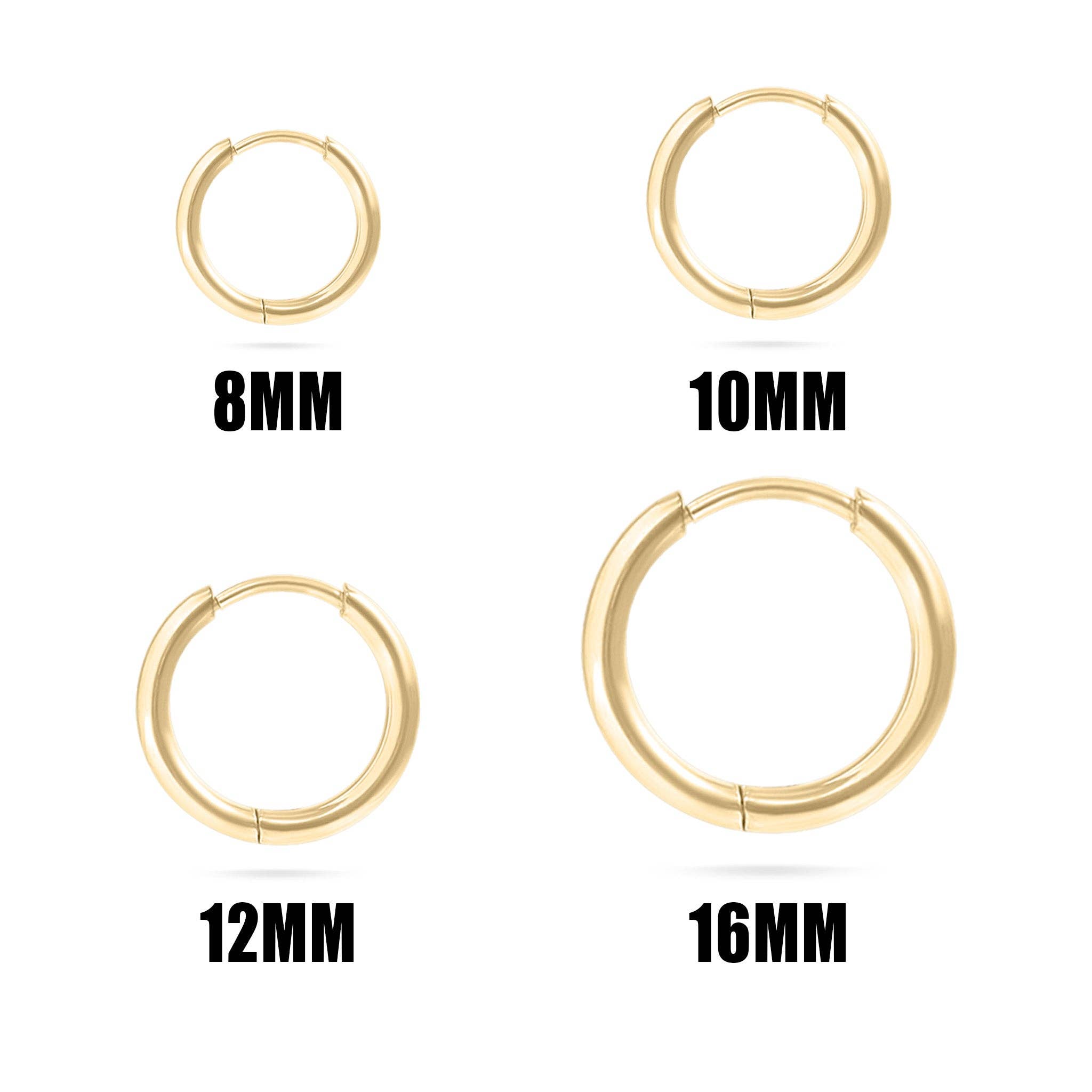 18K Gold PVD Stainless Steel Classic Hoop Huggie Earrings: Gold / 8mm
