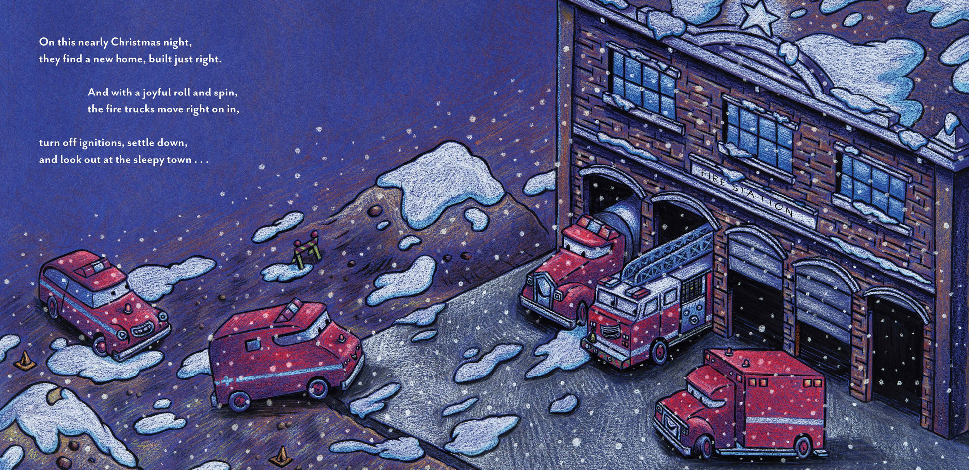 Construction Site on Christmas Night book, colorful children's storybook, holiday-themed hardcover