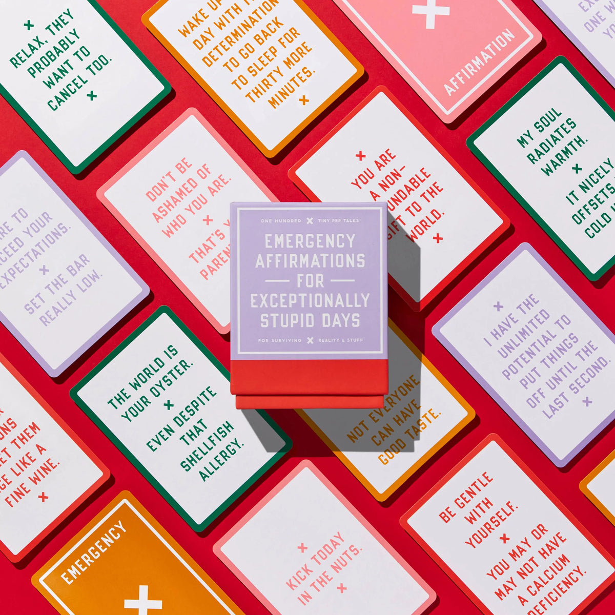 Emergency Affirmations For Exceptionally Stupid Days Card Deck, colorful motivational quotes, self-help gift idea