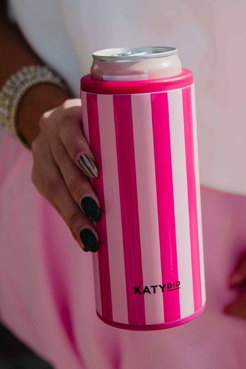 Pink and Hot Pink Striped Slim Can Cooler: Pink and Hot Pink Katydid