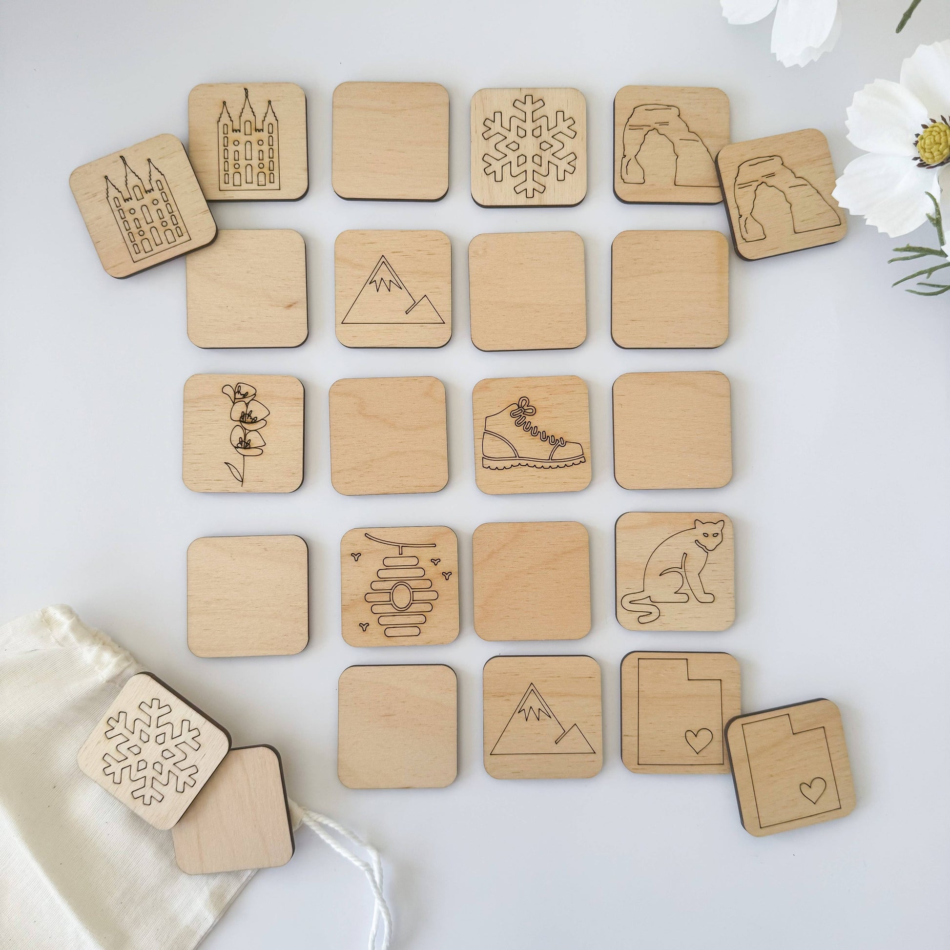 Wooden State Memory Matching Game, Brainteaser: Texas edition with handcrafted pieces, educational family fun