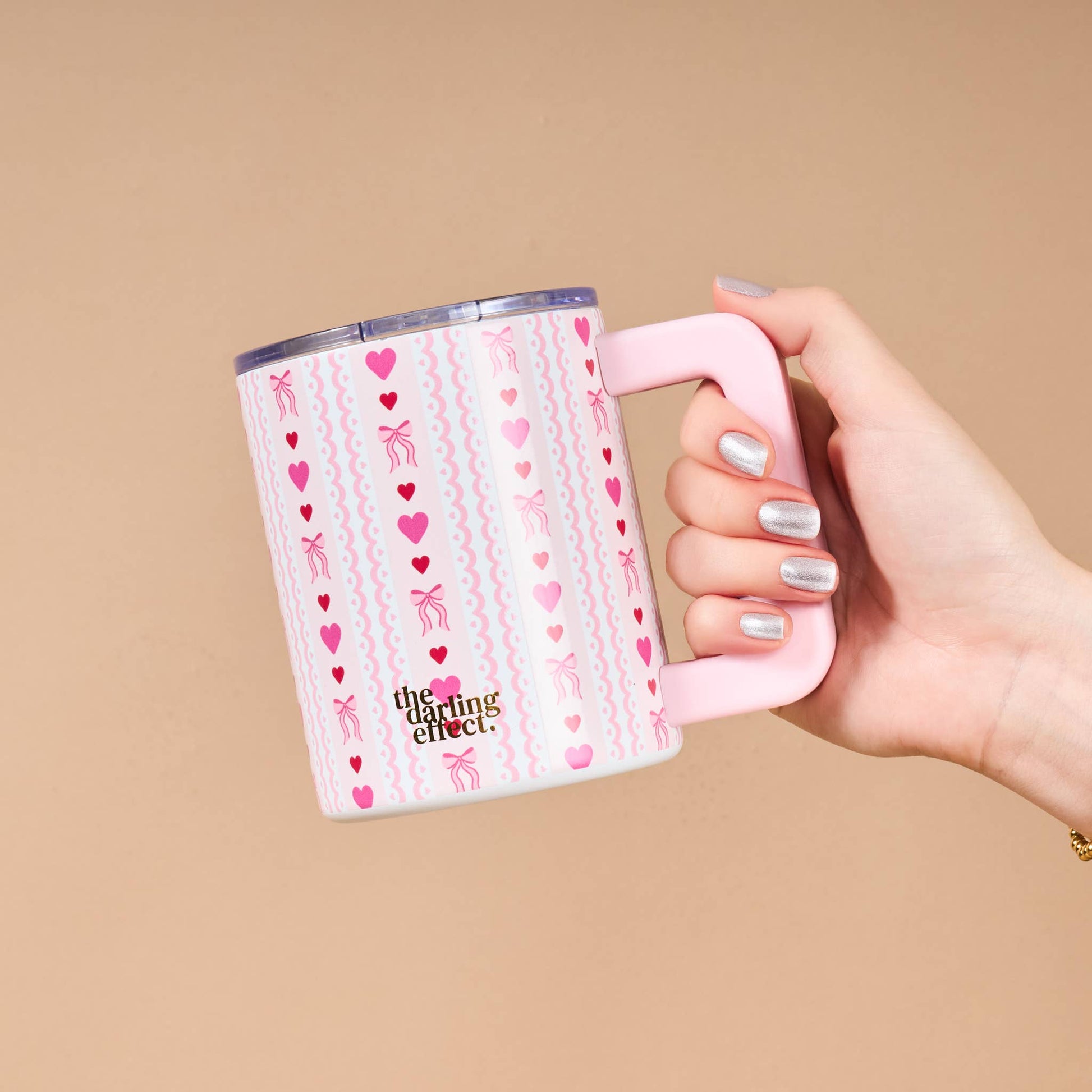 14 oz Insulated Mug-Oh So Lovely in pastel pink, stainless steel, leak-proof, perfect for coffee lovers