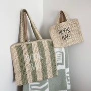 Straw Book Bag: Stripe/Full Size - Paper & Vine Book Bar