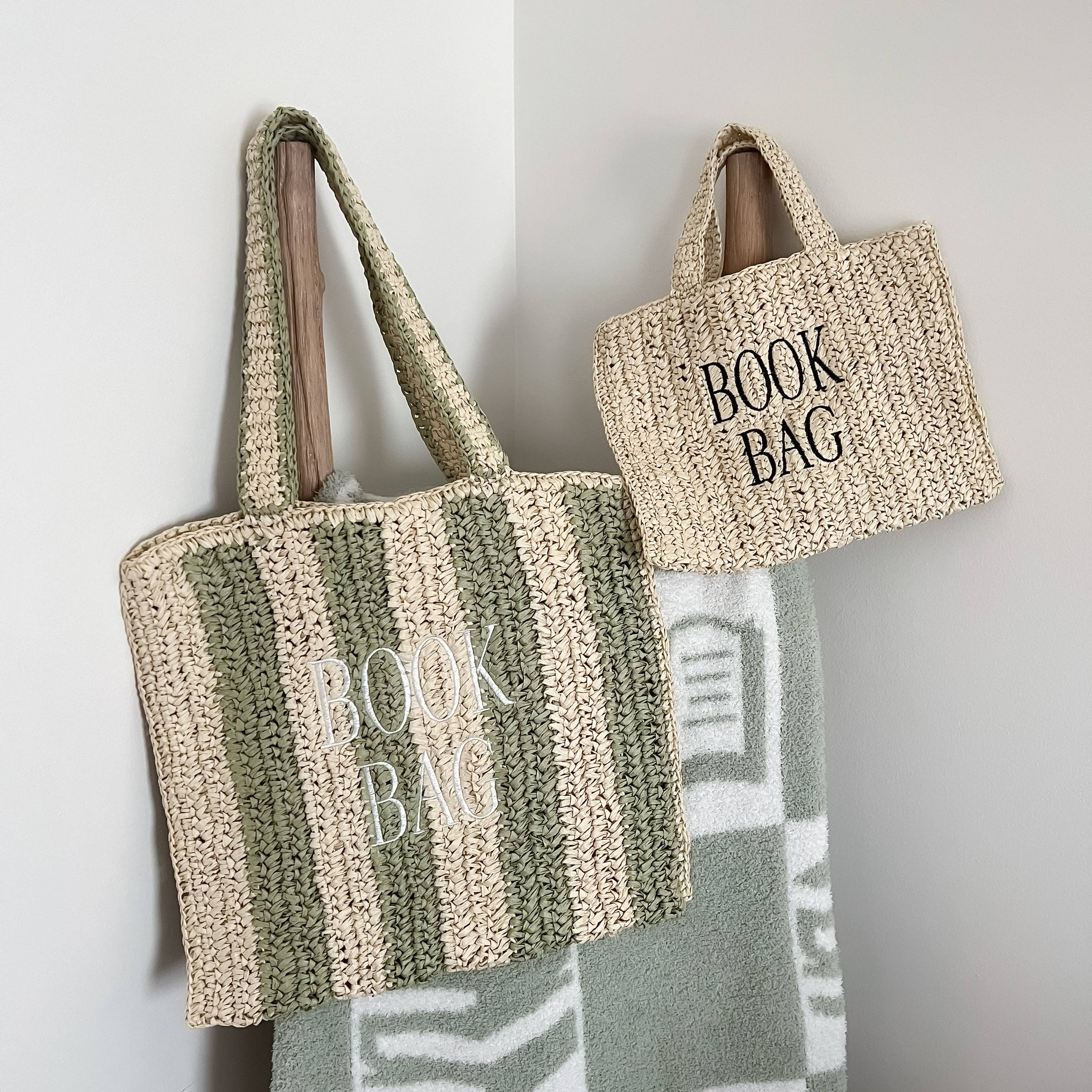 Straw Book Bag: Stripe/Full Size - Paper & Vine Book Bar