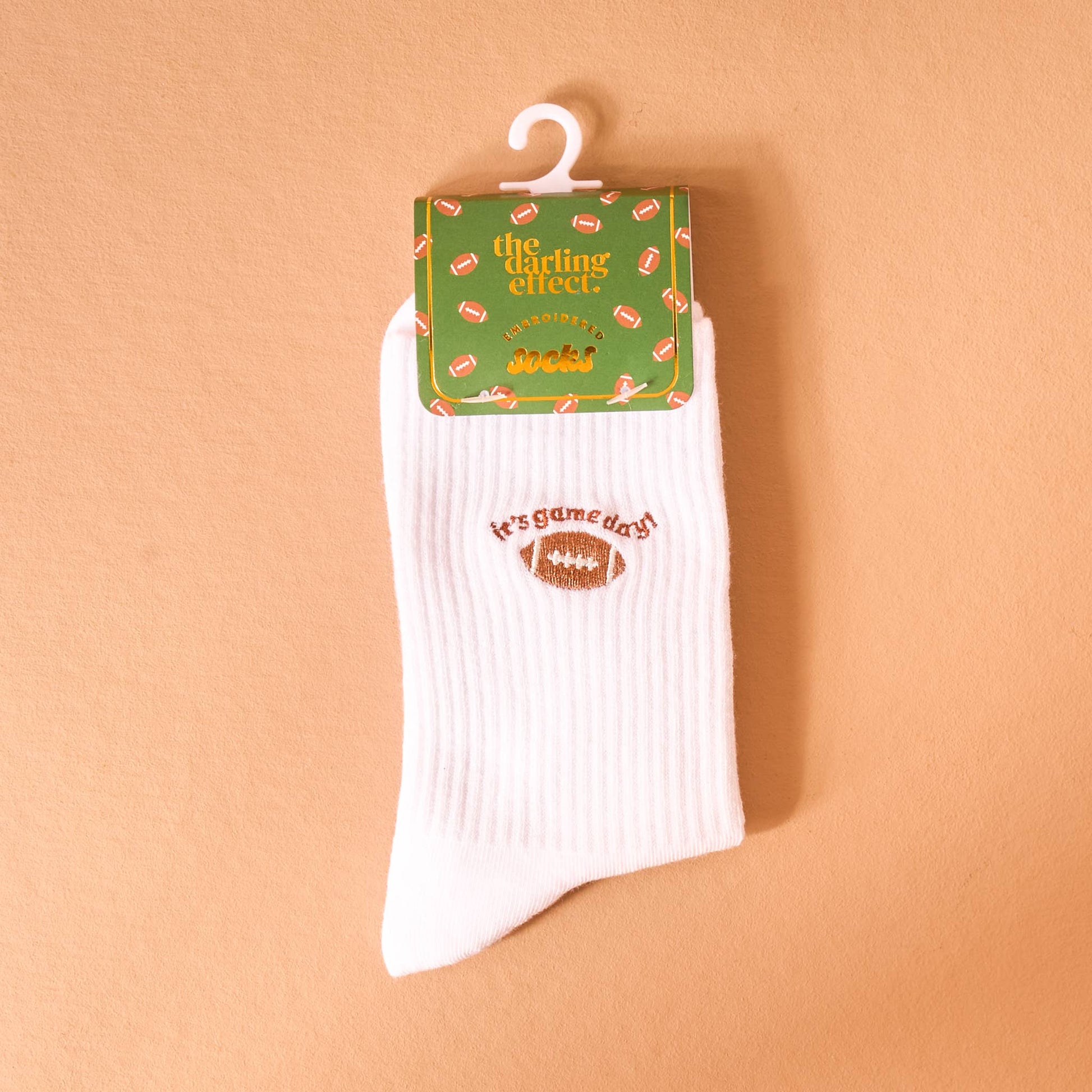 Buy Game Day Embroidered Crew Socks in black cotton blend, sports-themed design for fans