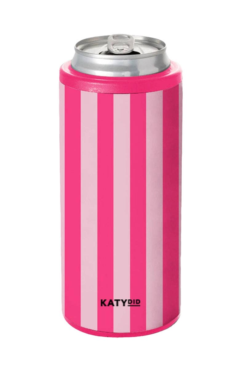 Pink and Hot Pink Striped Slim Can Cooler: Pink and Hot Pink Katydid