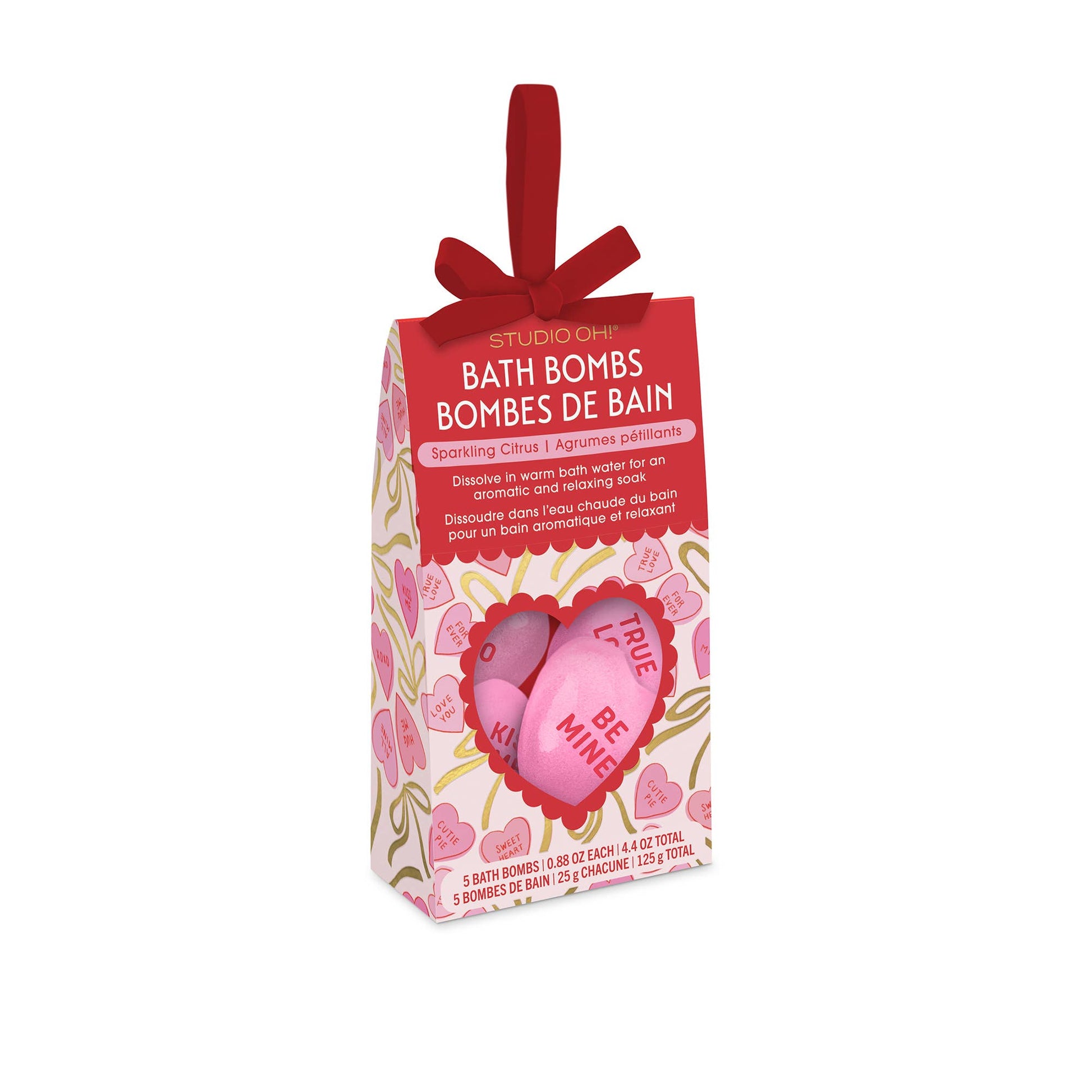 Sweet Candy Hearts Bath Bombs, colorful heart-shaped bath fizzies with fruity candy scent.