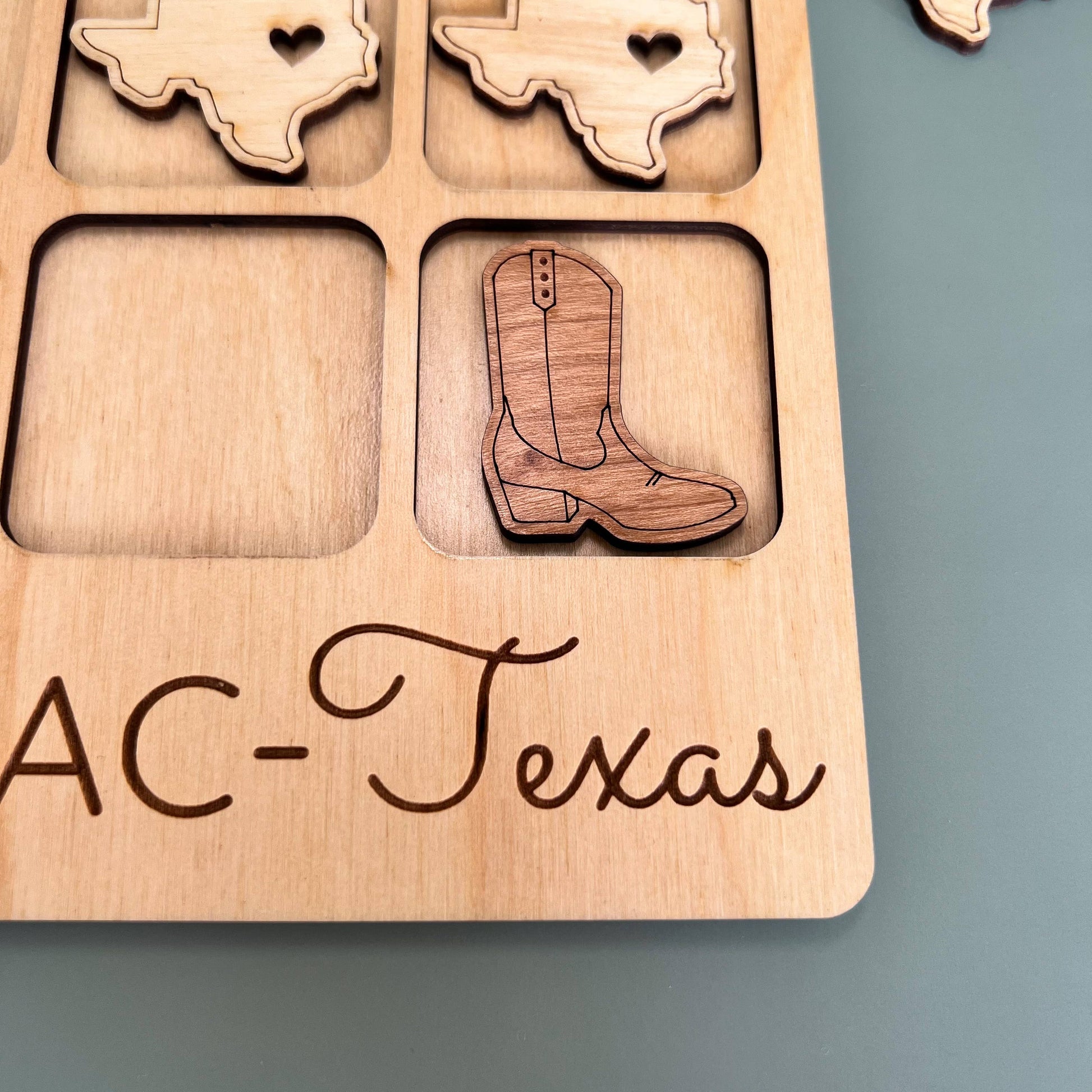 Custom Texas State Gift Tic-Tac-Toe TX Game with customizable cowboy boots, wooden, handcrafted for unique home decor and ...