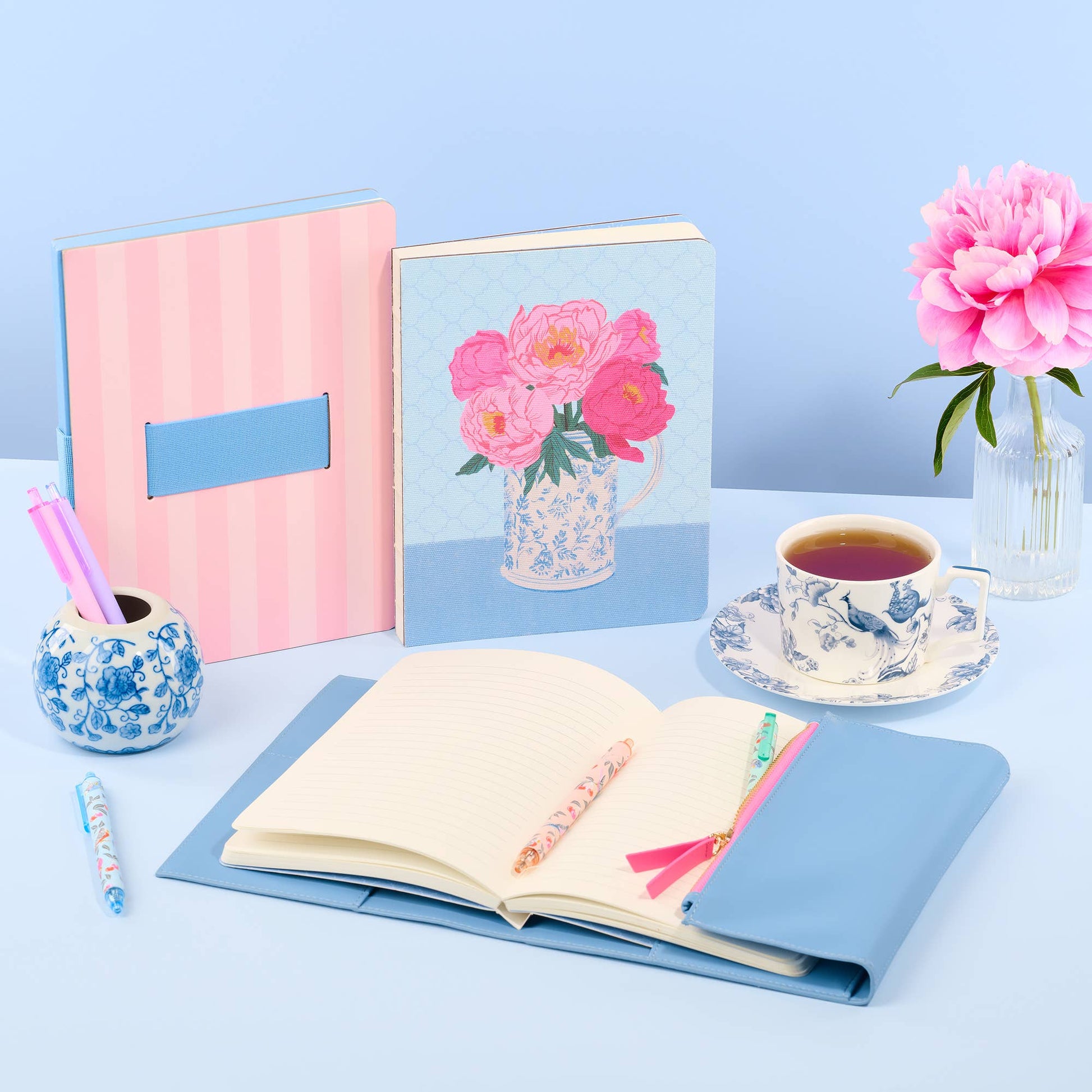 Pink Stripes Casey Notebook with Phone Loop featuring durable spiral binding and easy-carry loop for smartphones, perfect ...