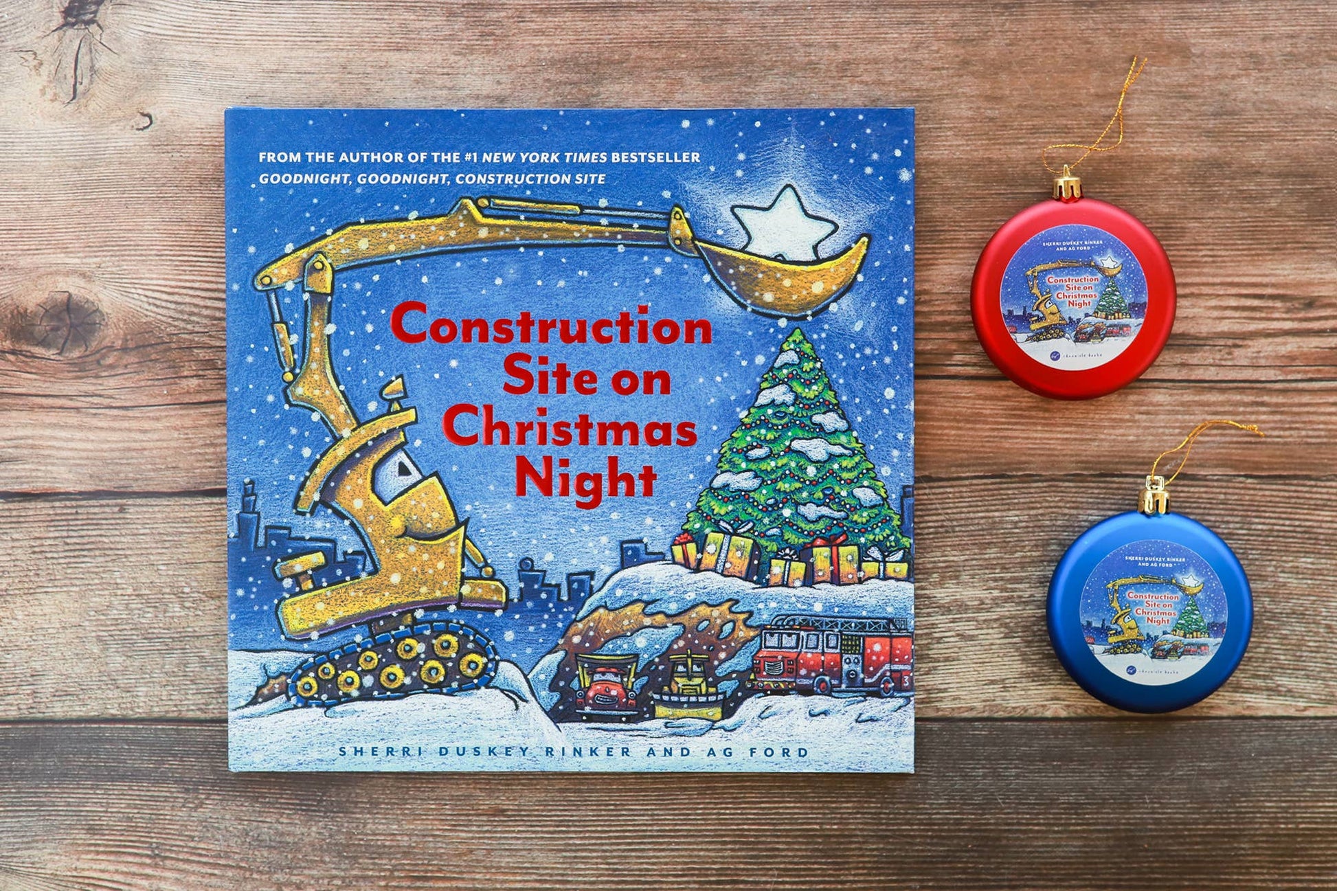 Construction Site on Christmas Night book, colorful illustrated children's story, hardcover edition
