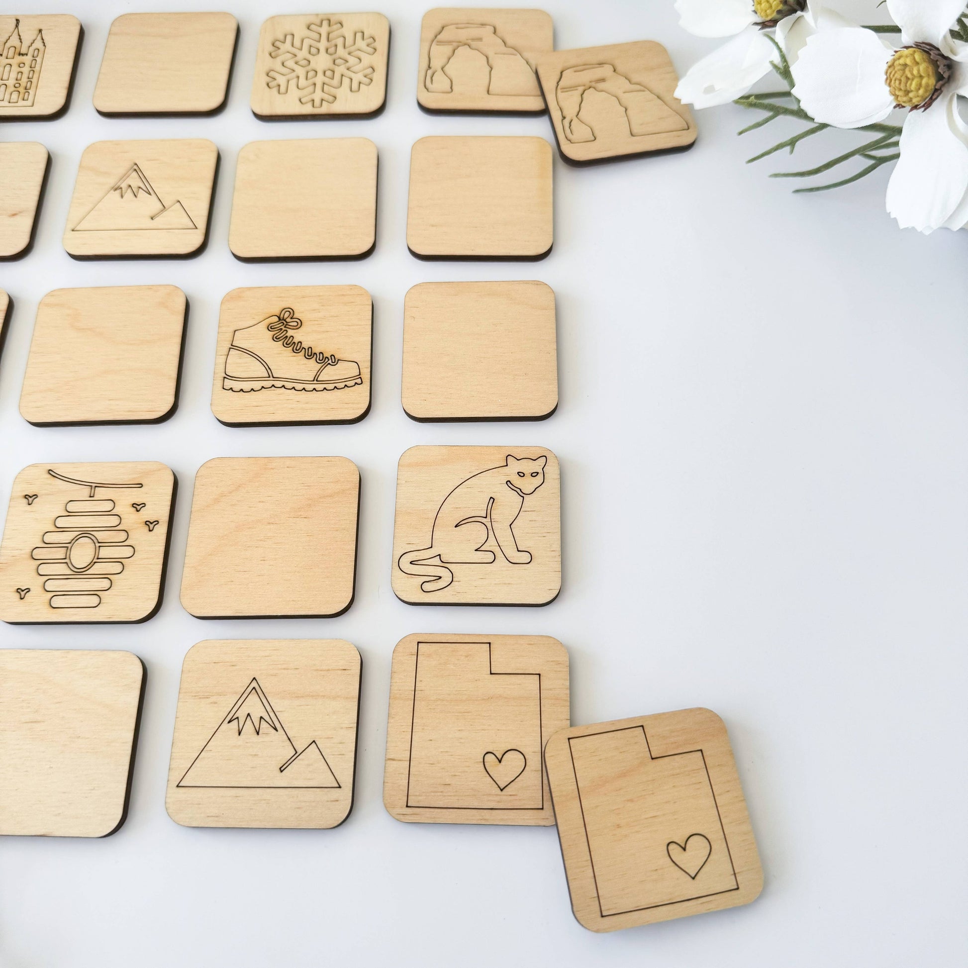 Wood Memory Game Brainteaser: Texas State Memory Matching Game in Natural Finish for Kids and Adults