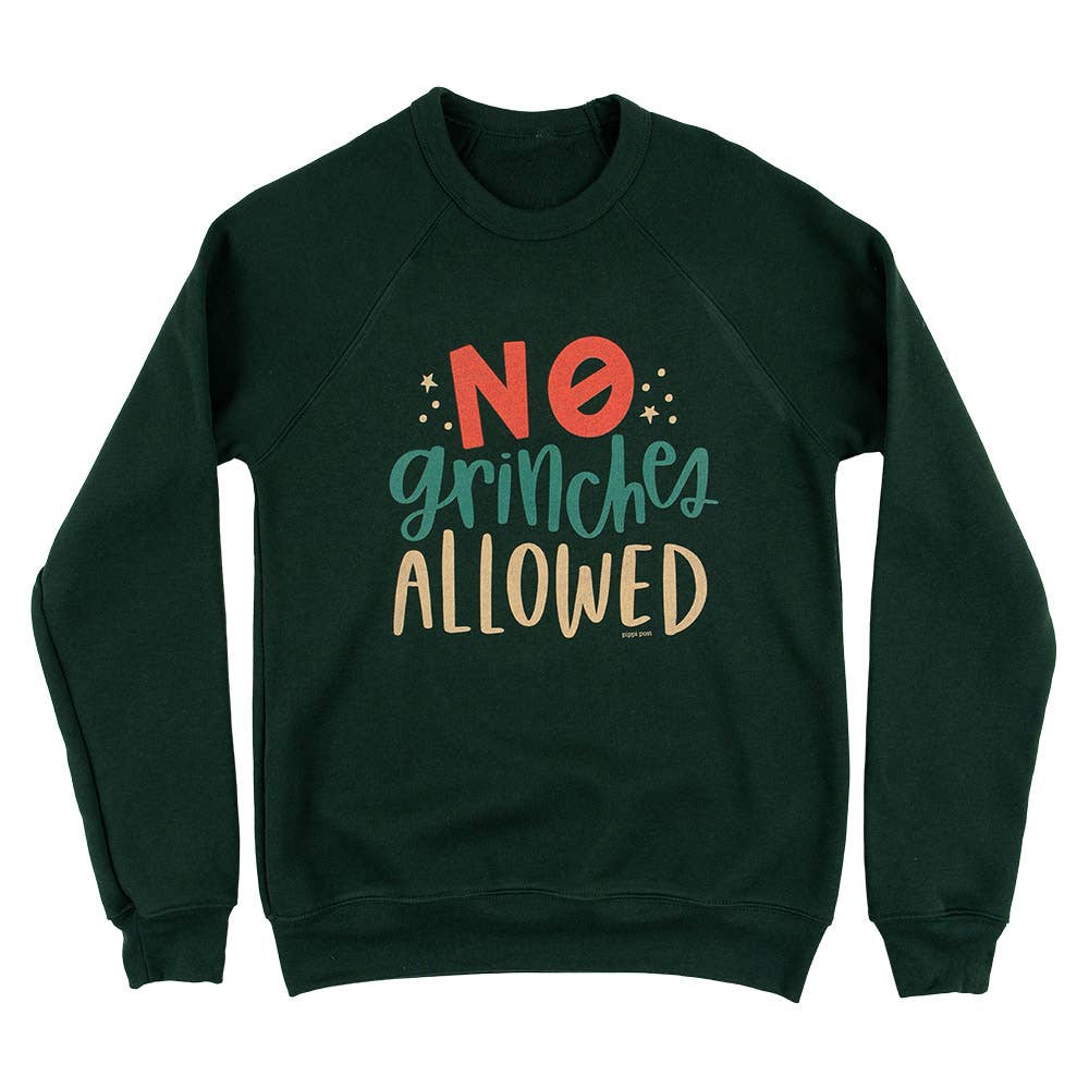 Buy No Grinches Allowed Sweatshirt in red cotton, festive holiday style, unisex large size, perfect Christmas gift idea