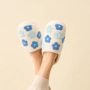 Fuzzy Slipper Blue Hearts