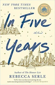 In Five Years book cover by Rebecca Serle, women's fiction romance novel with pink sunset design.