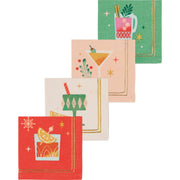 Spirits Bright Christmas Cocktail Napkins Set of 4, red and green holiday-themed, 100% cotton, festive table decor