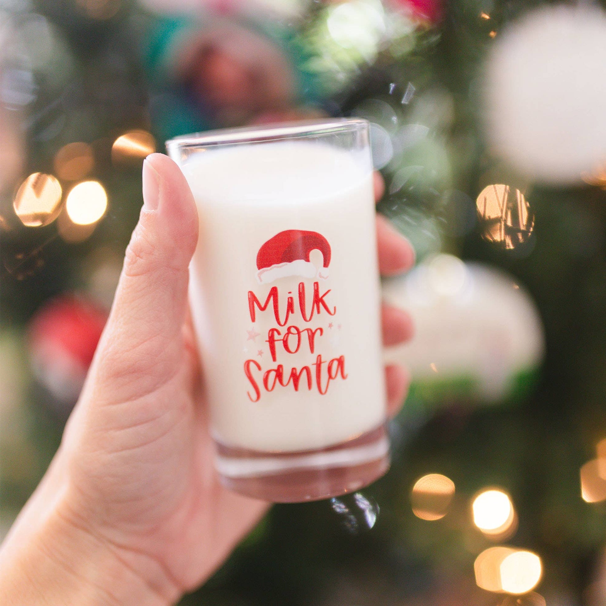Milk For Santa Mini Juice Glass with festive holiday design, red and white, perfect for Christmas Eve night