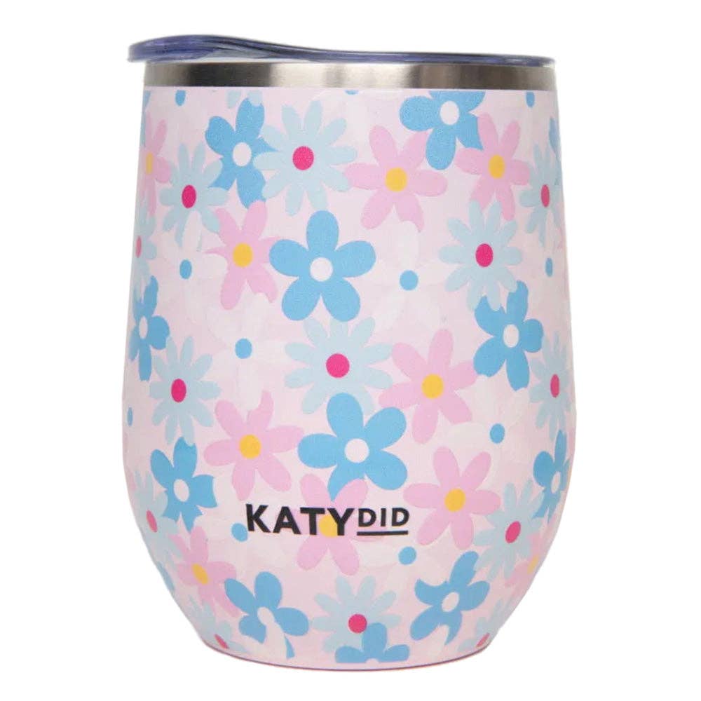Dainty Florals Wine Tumbler with Lid: Light Pink