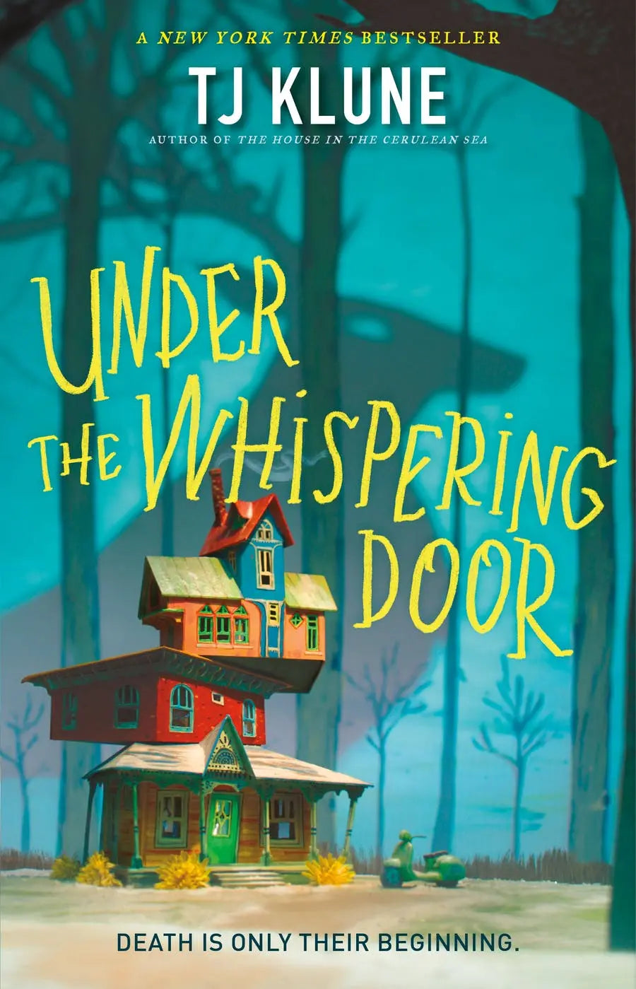 Under the Whispering Door book cover, atmospheric fantasy novel with haunting, mysterious artwork.