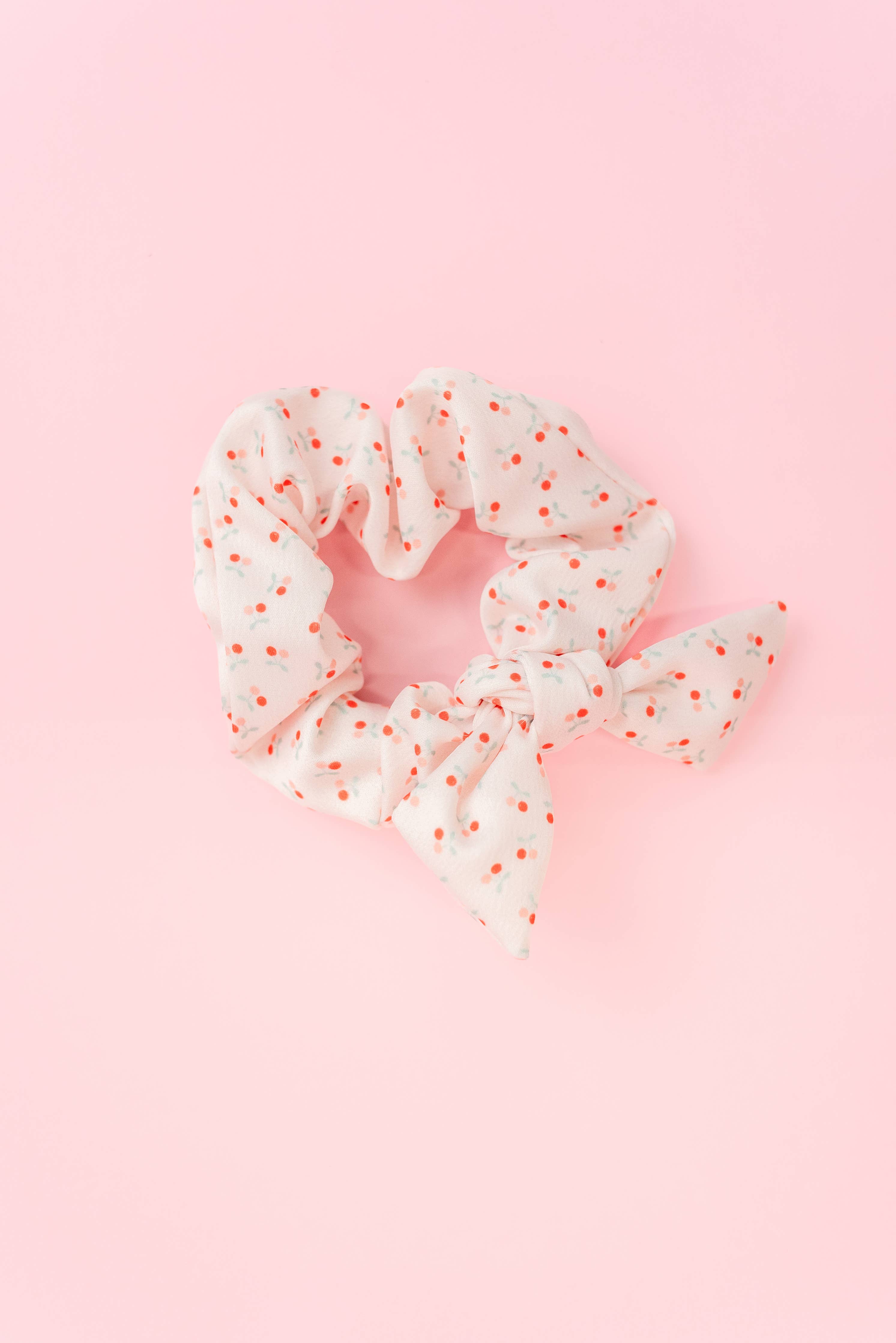 Cherry Silky Hair Bow Scrunchie