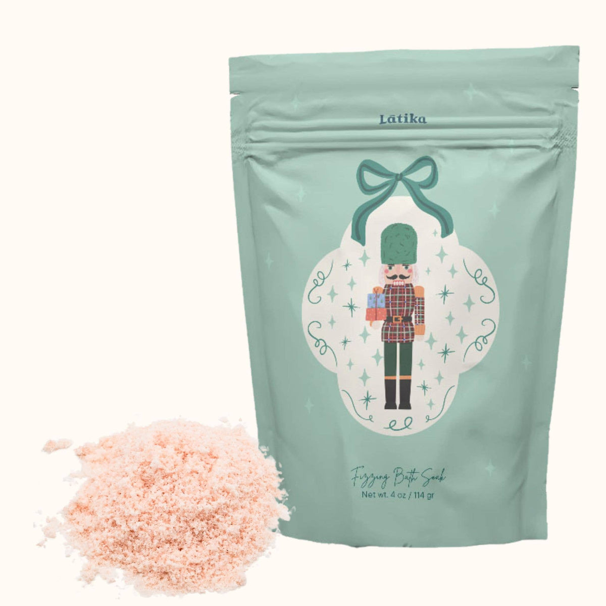 Nutcracker Holiday Bath Soak with festive peppermint scent, luxurious Epsom salts, ideal for winter relaxation and gift-gi...
